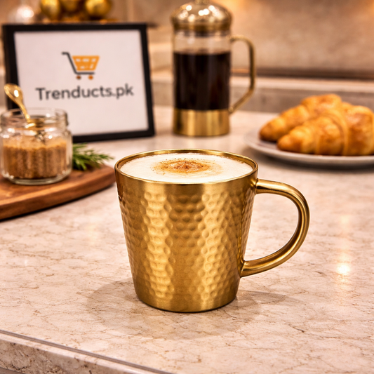Luxury Hammered Golden Stainless Steel Tea Cup – 300 ML