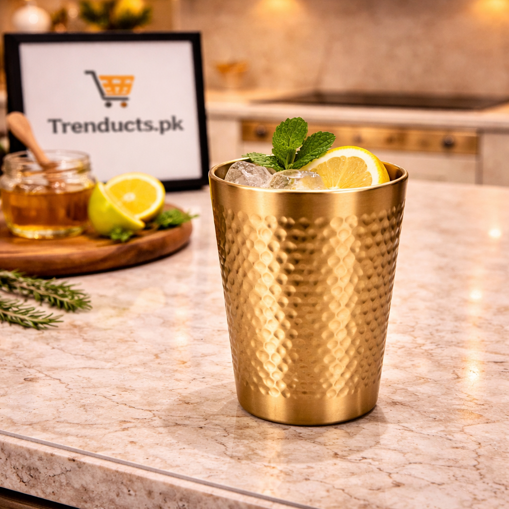 Premium Hammered Golden Drinking Glass – 350 ML