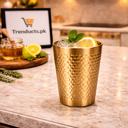 Premium Hammered Golden Drinking Glass – 350 ML