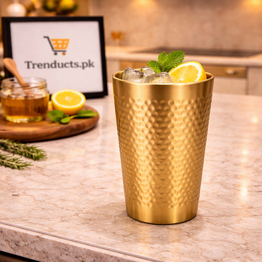 Premium Hammered Golden Drinking Glass – 450 ML