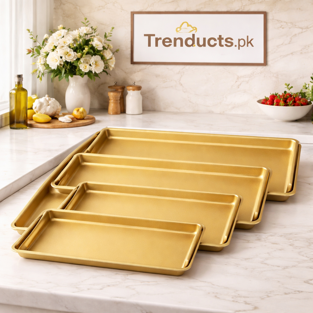 Premium Golden Rectangular Serving Tray