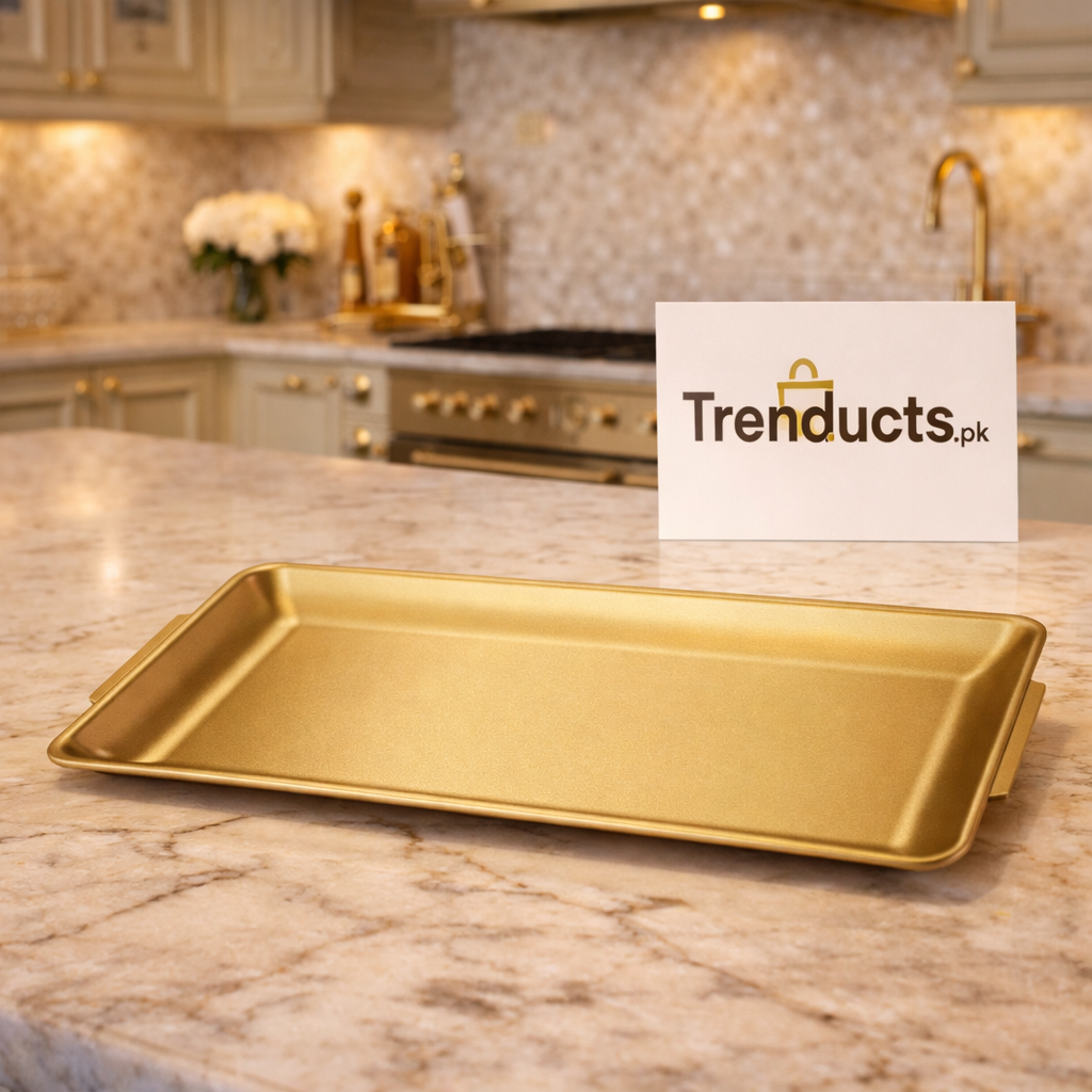 Premium Golden Rectangular Serving Tray
