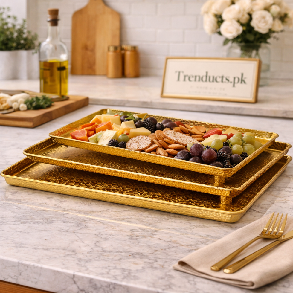 Golden Hammered Rectangular Serving Tray