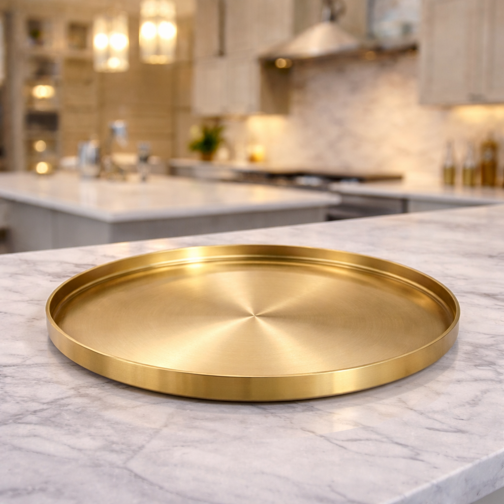 Premium Golden Round Serving Tray