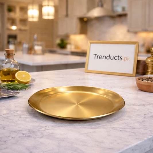 Premium Golden Stainless Steel Dinner Plate – 22.5 CM