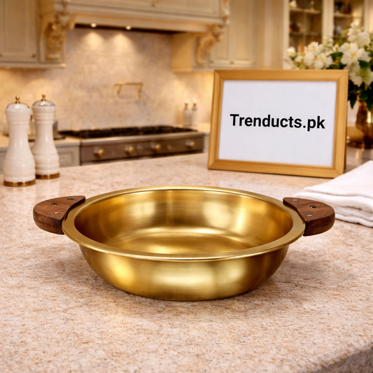 Premium Golden Gravy Bowl with Wooden Handles