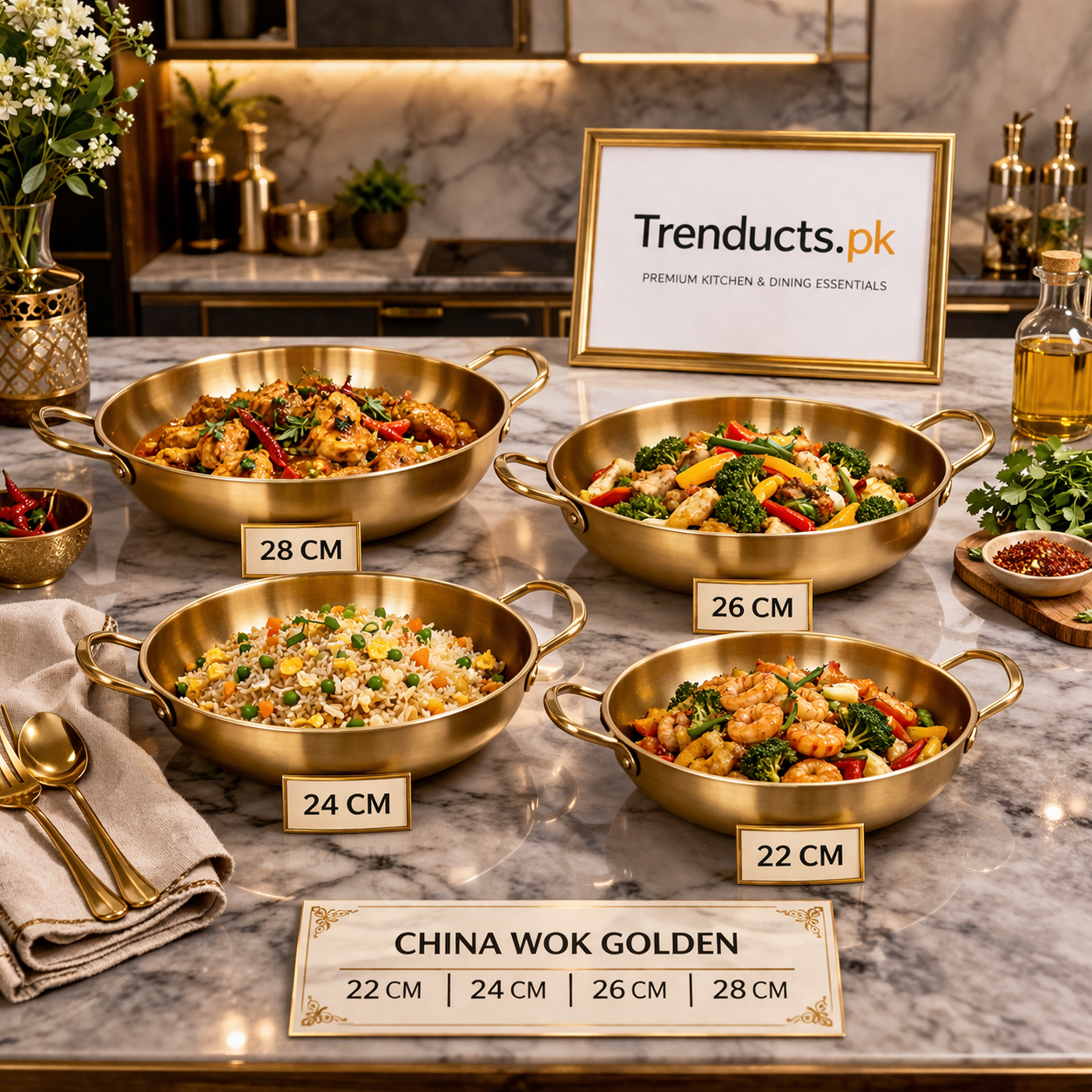 Premium Golden China Wok Serving Collection