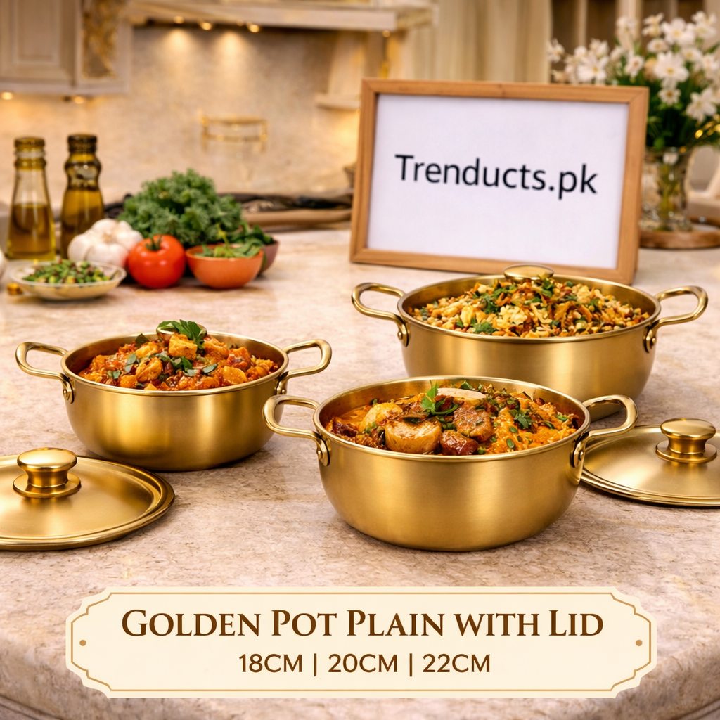 Premium Golden Plain Pot with Lid Collection