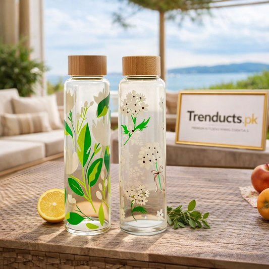 Eco-Friendly Borosilicate Glass Water Bottle with Bamboo Lid – 500 ML