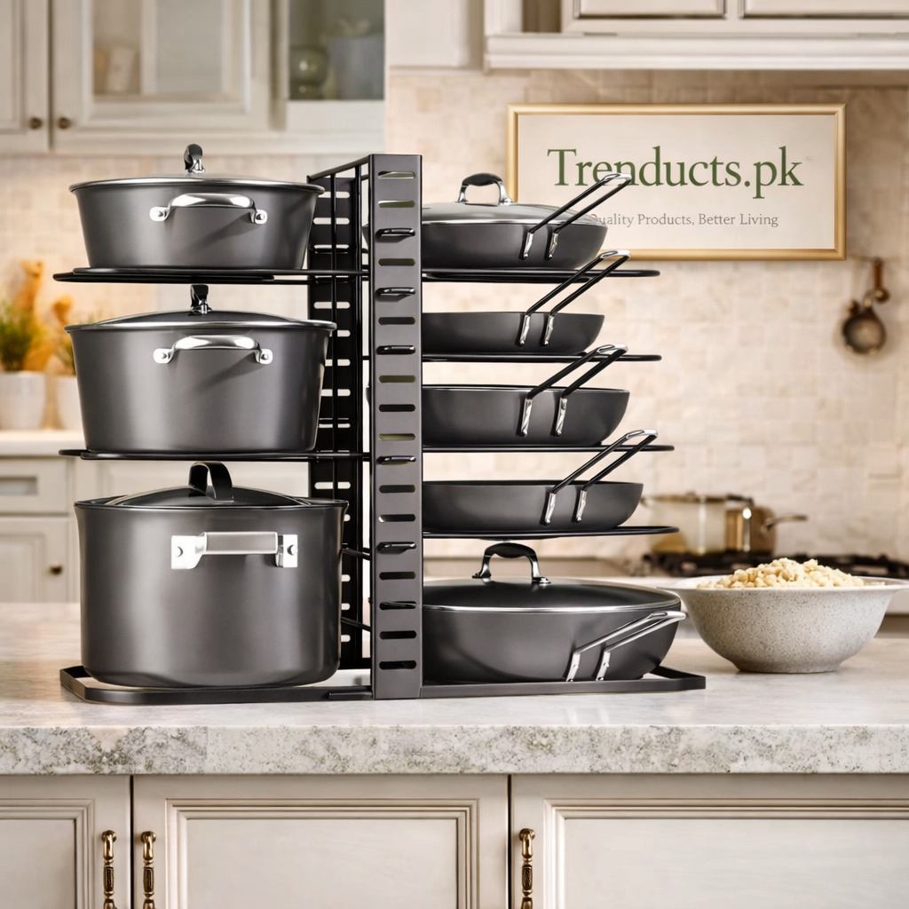 Heavy-Duty 8-Tier Adjustable Pot and Pan Organizer Rack