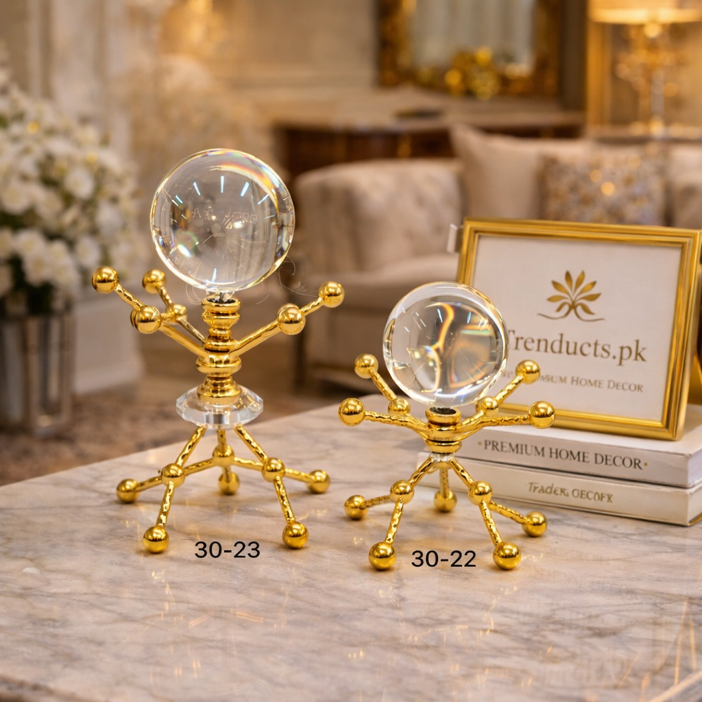 Abstract Atomic Crystal Ball Metal Stand