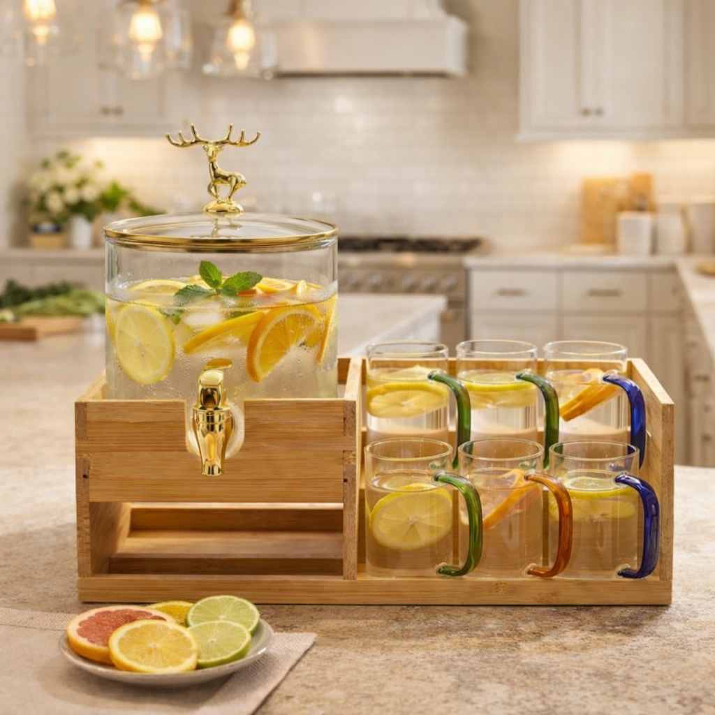 ECHOU Luxury Imported Glass Beverage Dispenser Set