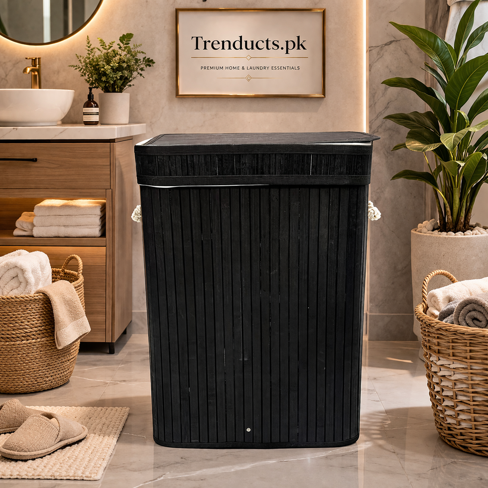 Bamboo Laundry Basket – Foldable Heavy-Duty Clothes Hamper with Lid & Removable Washable Liner