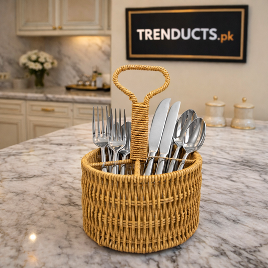 Premium Round Faux Rattan Spoon Holder