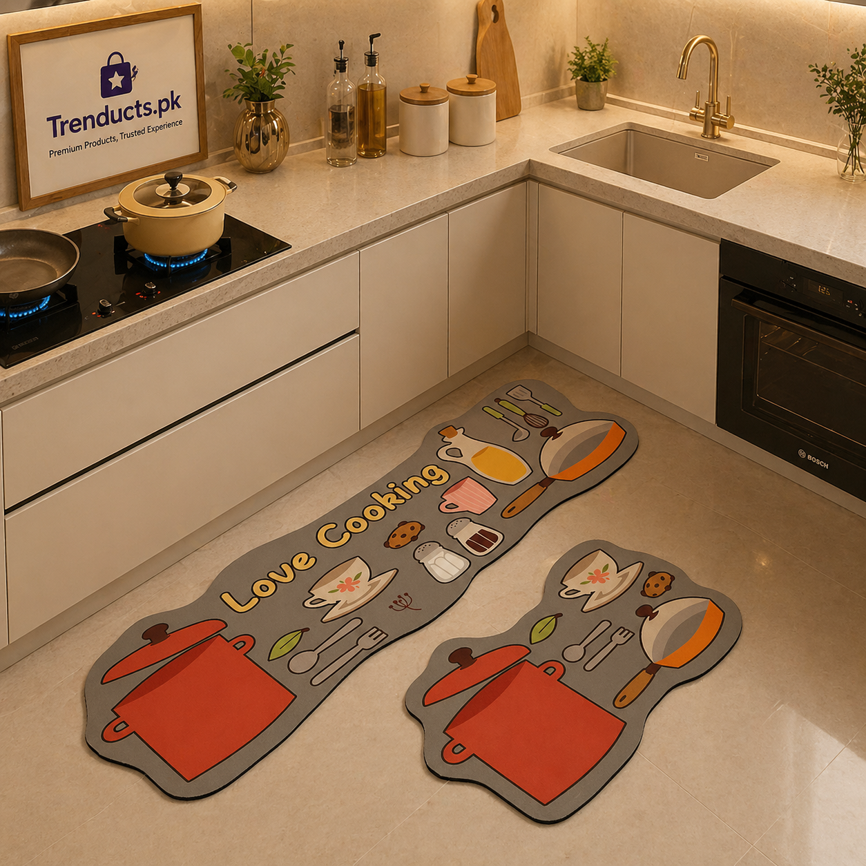 Creative Anti-Slip Kitchen Floor Mat Set – Water-Absorbent Memory Foam Runner for Home & Dining Decor