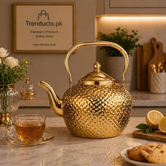 Luxury Golden Stainless Steel Kettle – Elegant Dot Pattern Stovetop Teapot