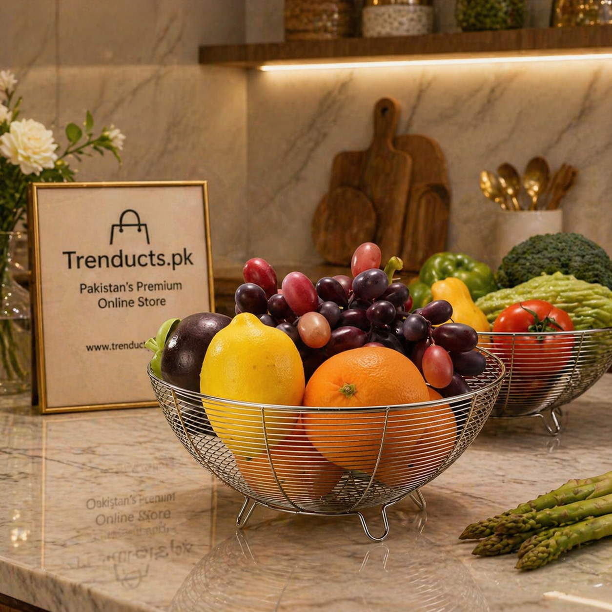 2-Tier Metal Fruit Basket – Revolving Countertop Storage Organizer for Kitchen & Dining Table