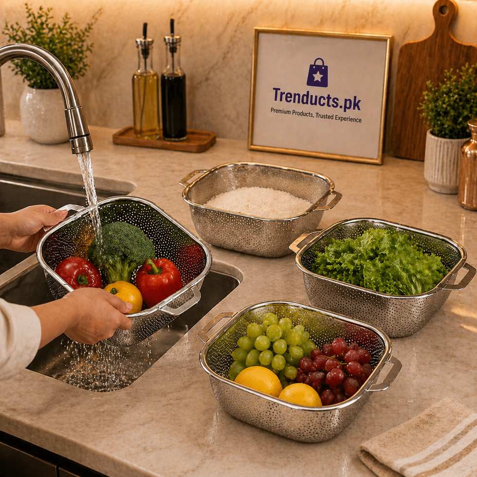 Premium Stainless Steel Rice Colander – Heavy-Duty Fine Mesh Strainer for Kitchen & Grain