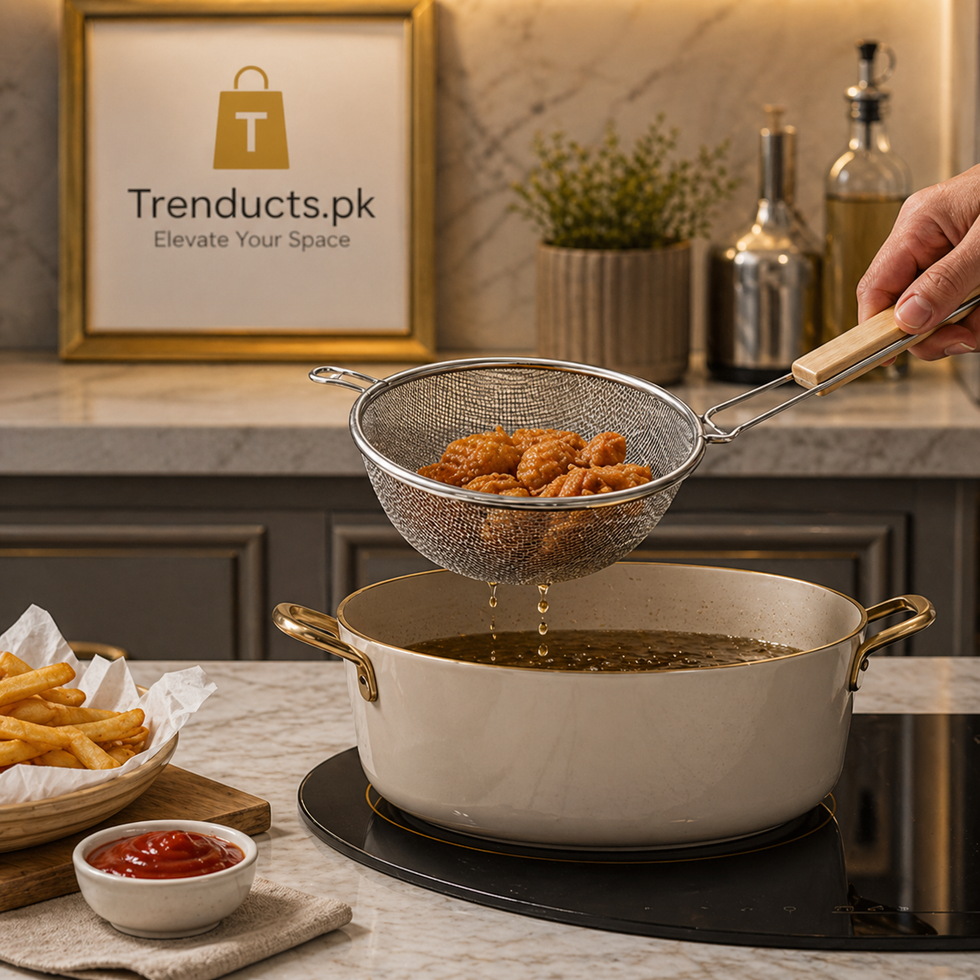 Deep Frying Spider Strainer – Stainless Steel Wire Skimmer with Heat-Resistant Wood Handle