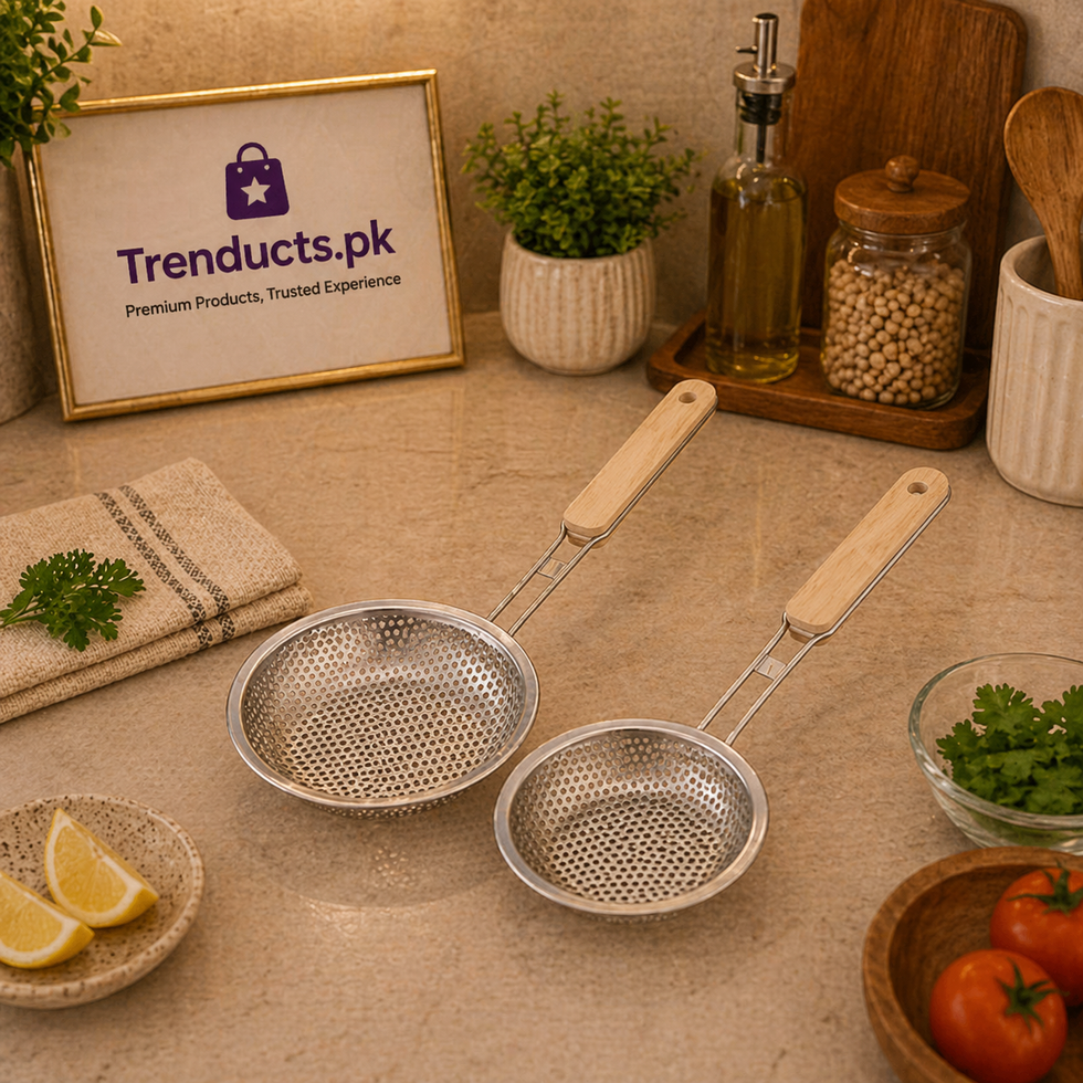 Stainless Steel Fine Mesh Strainer – Heavy-Duty Juice & Pakora Skimmer with Heat-Resistant Wood Handle