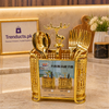 Luxury Golden Cutlery Organizer – 2-Compartment Stainless Steel Spoon Holder