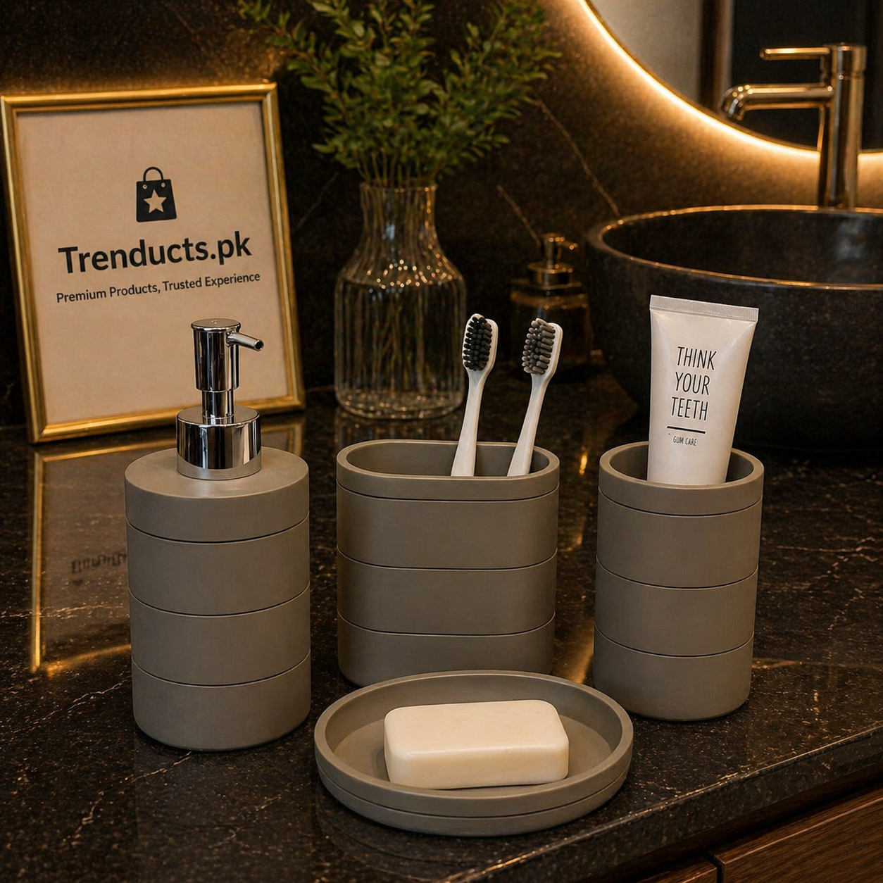 The Terra-Tier 4-Piece Premium Resin Bathroom Accessory Set