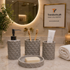 Bubble-Grid 4-Piece Resin Bathroom Set – Modern Textured Soap Dispenser, Toothbrush Holder, Tumbler, and Soap Dish
