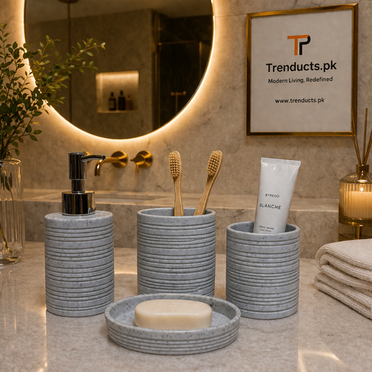 The Linear-Luxe 4-Piece Premium Resin Bathroom Set