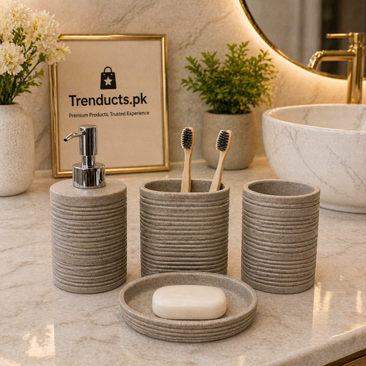 The Linear-Stone 4-Piece Premium Resin Bathroom Accessory Set
