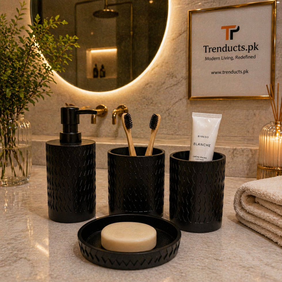 The Onyx-Grid 4-Piece Premium Resin Bathroom Accessory Set