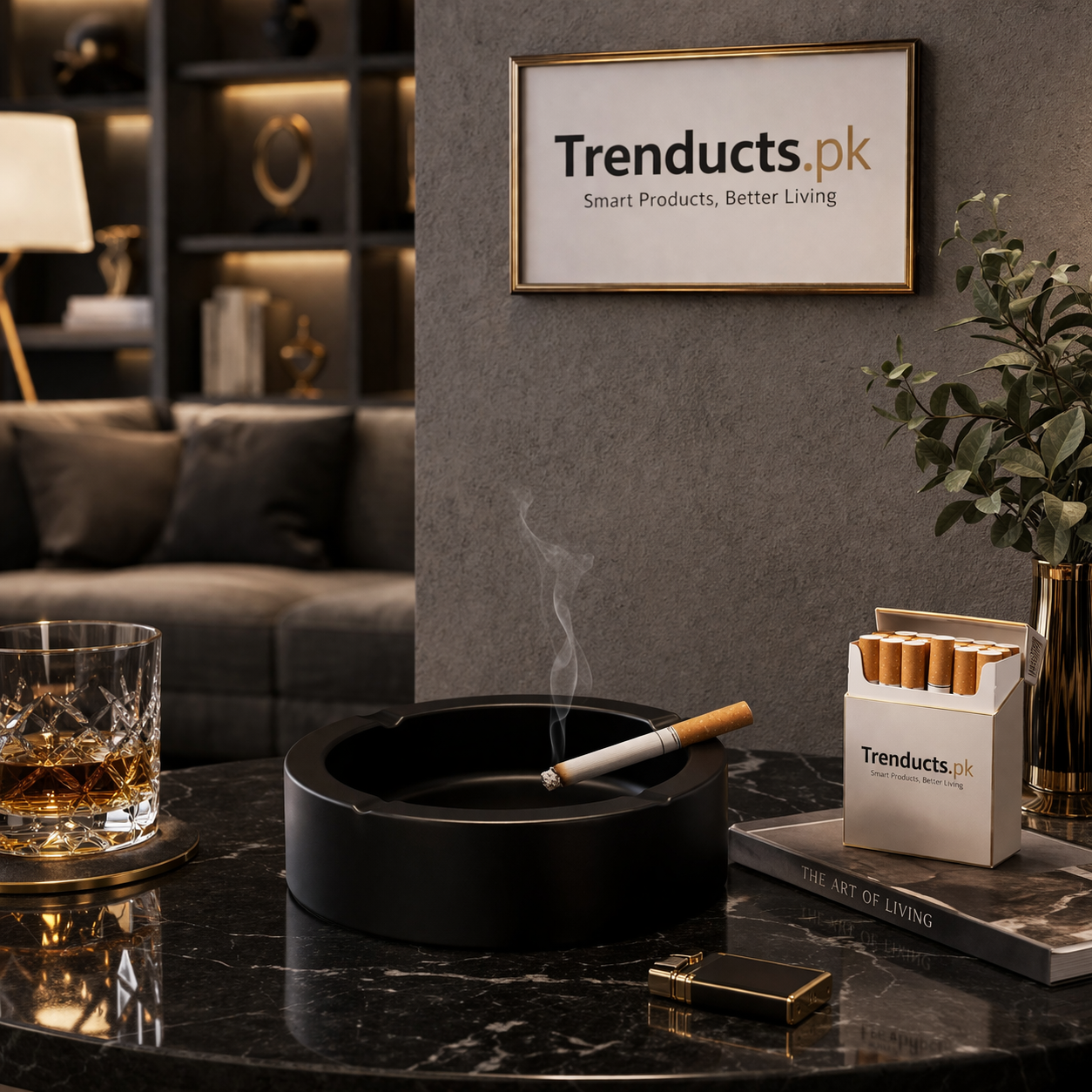 Premium Coated Steel Desktop Ashtray – Windproof & Shockproof