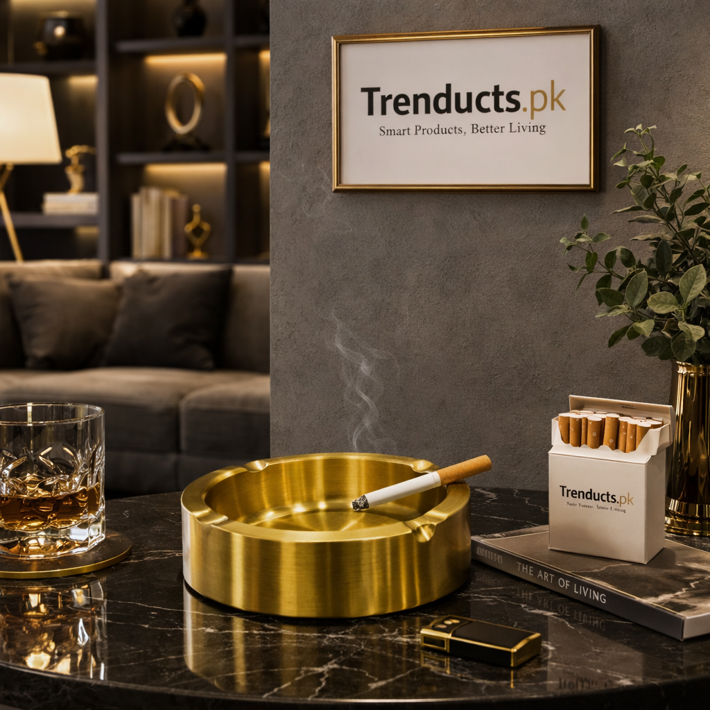 Premium Coated Steel Desktop Ashtray – Windproof & Shockproof