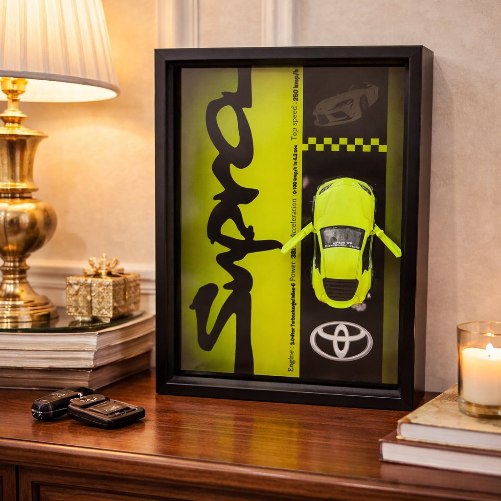 Toyota Supra 3D Kinetic Metal Car Art Wooden Frame