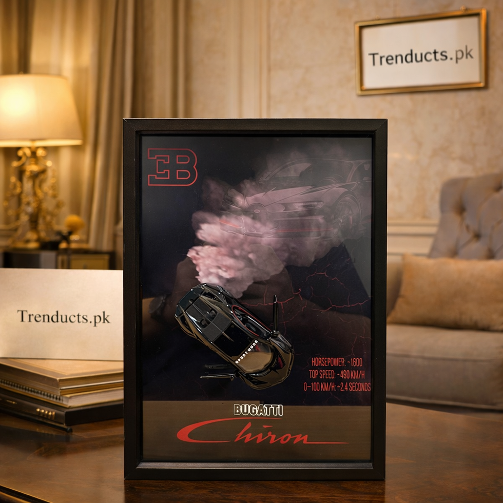 Bugatti Chiron 3D Kinetic Metal CarArt Wooden Frame