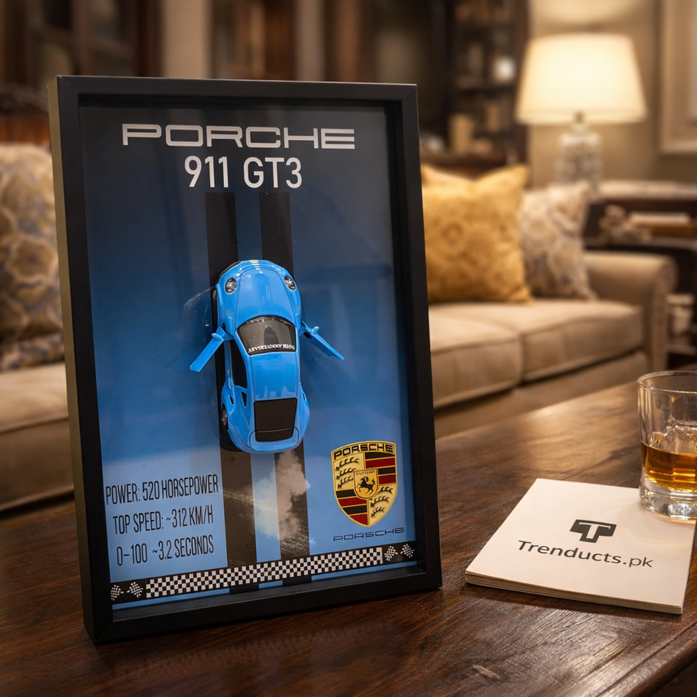 Porsche 911 GT3 3D Kinetic Metal Car Art Wooden Frame