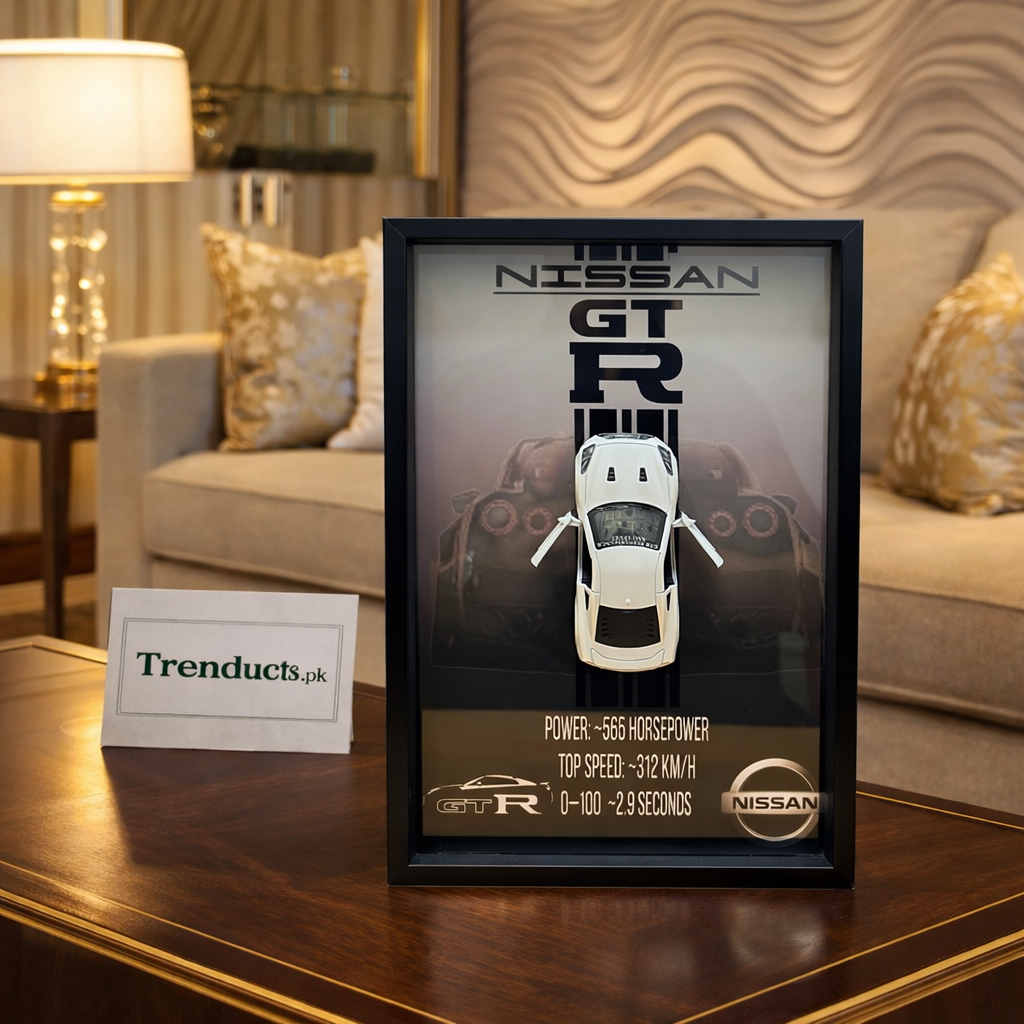 Nissan GT-R 3D Kinetic Metal Car Art Wooden Frame