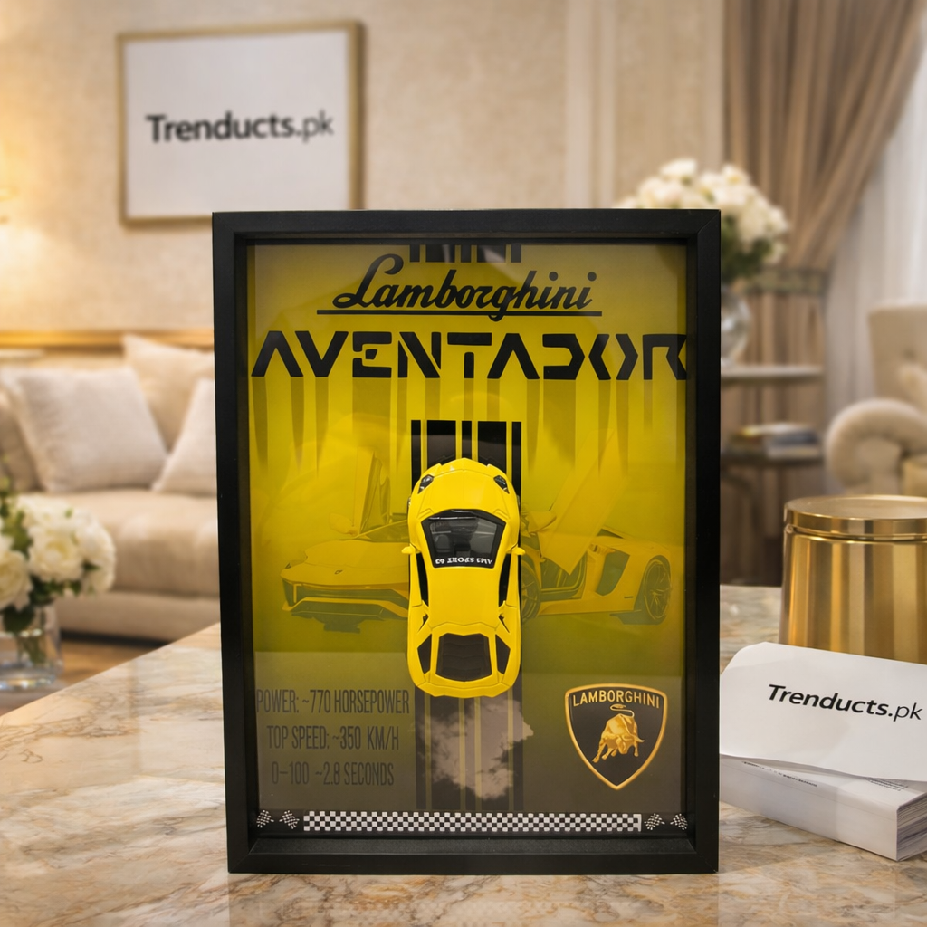 Lamborghini Aventador 3D Metal Car Art Wooden Frame