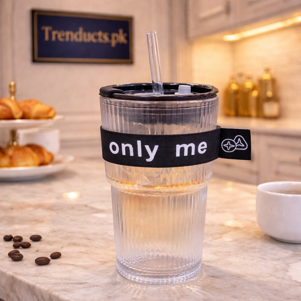 Ribbed Glass Sipper Cup with "Only Me" Protective Sleeve