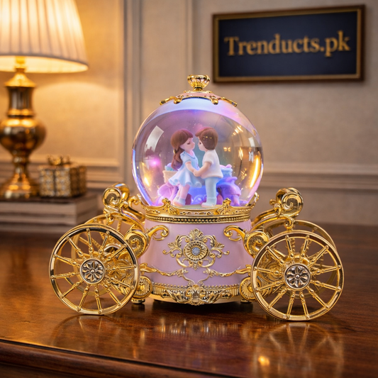 Enchanted Rotating Couple Carriage – LED Light-Up Musical Snow Globe