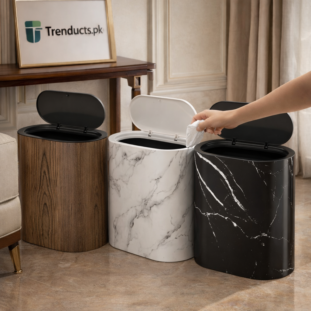 Modern Slim Premium Plastic Dustbin with Press-Top Lid (Random Design)