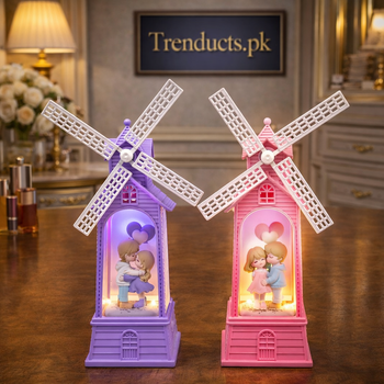 Pink and purple Dutch windmill decorations with romantic couples, LED lights, and music functions - Trenducts Pakistan