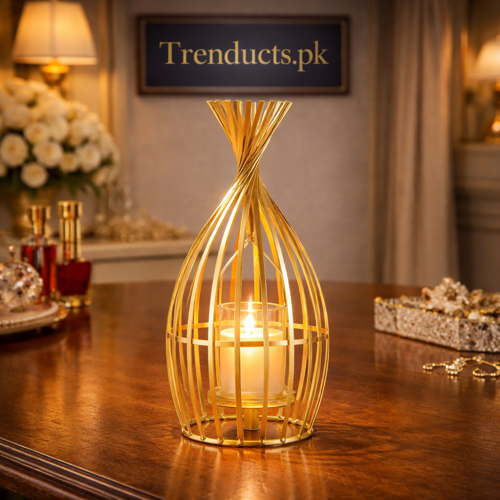 Modern Geometric Metal Pinjra Candle Stand