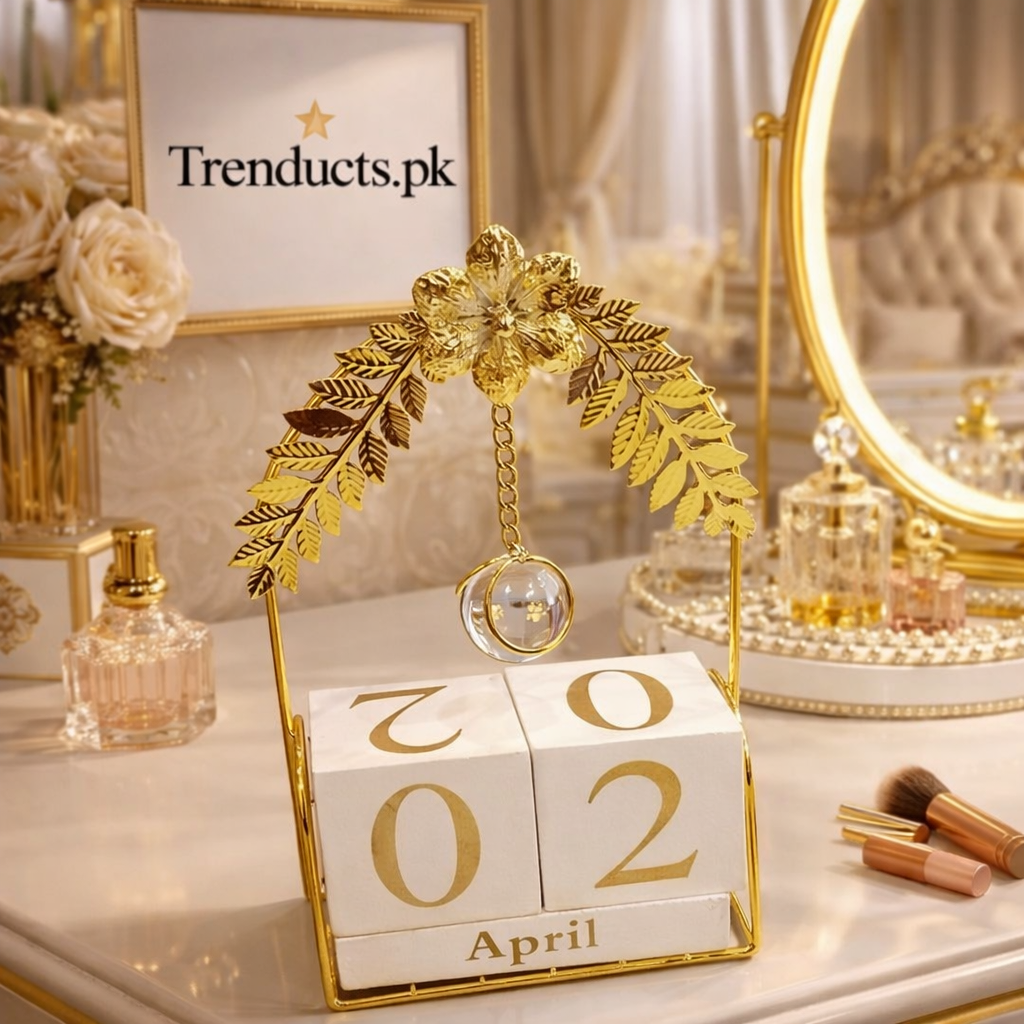 Artisanal Golden Perpetual Wooden Block Desk Calendar (Random Design)