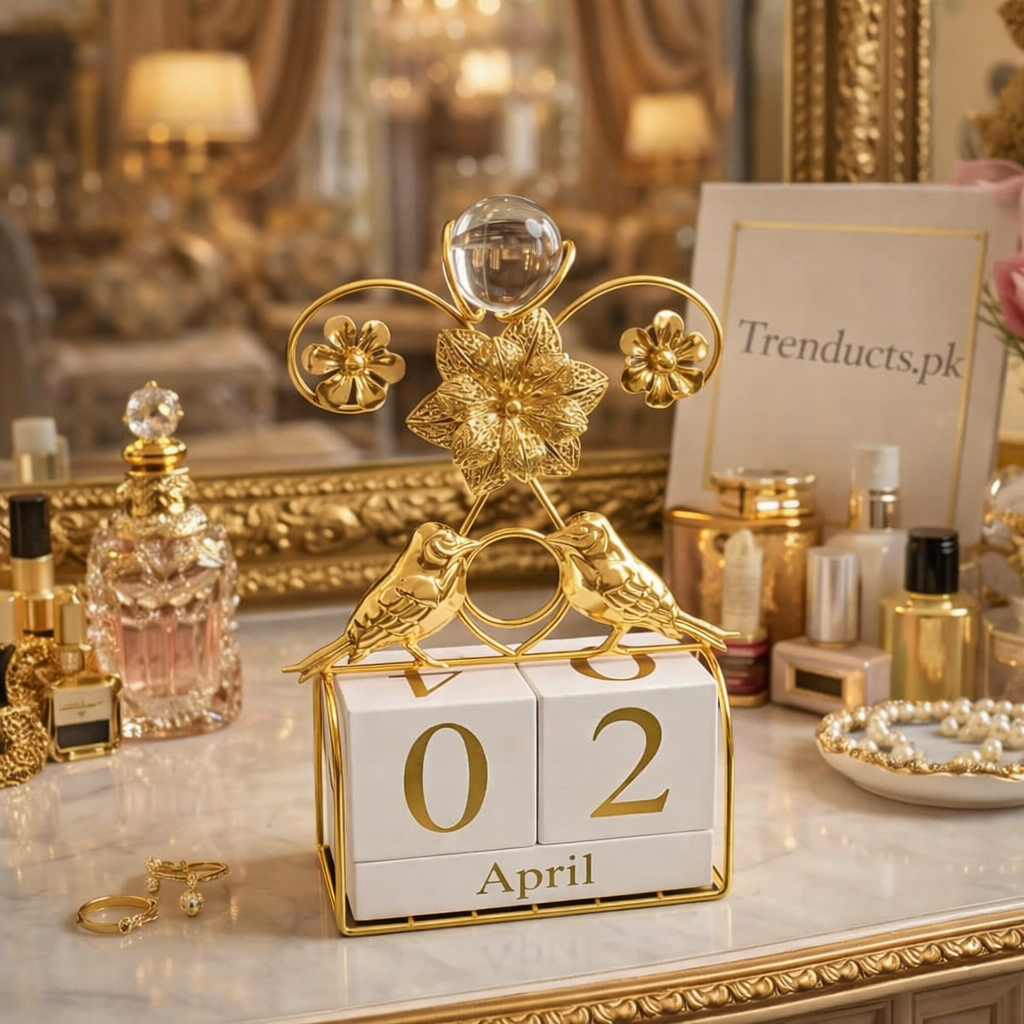 Artisanal Golden Perpetual Wooden Block Desk Calendar (Random Design)