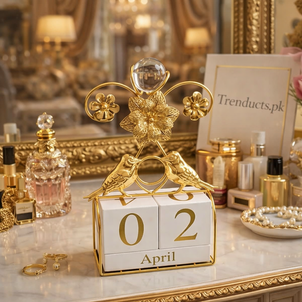 Artisanal Golden Perpetual Wooden Block Desk Calendar (Random Design)