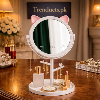 Adorable Cat-Shaped 360° Rotating Tabletop Makeup Mirror