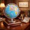 Rotating World Map Globe with Wooden Pedestal (26 X 24CM)