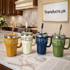 Korean Style Insulated Stainless Steel Coffee Mug with Straw (Random Color)