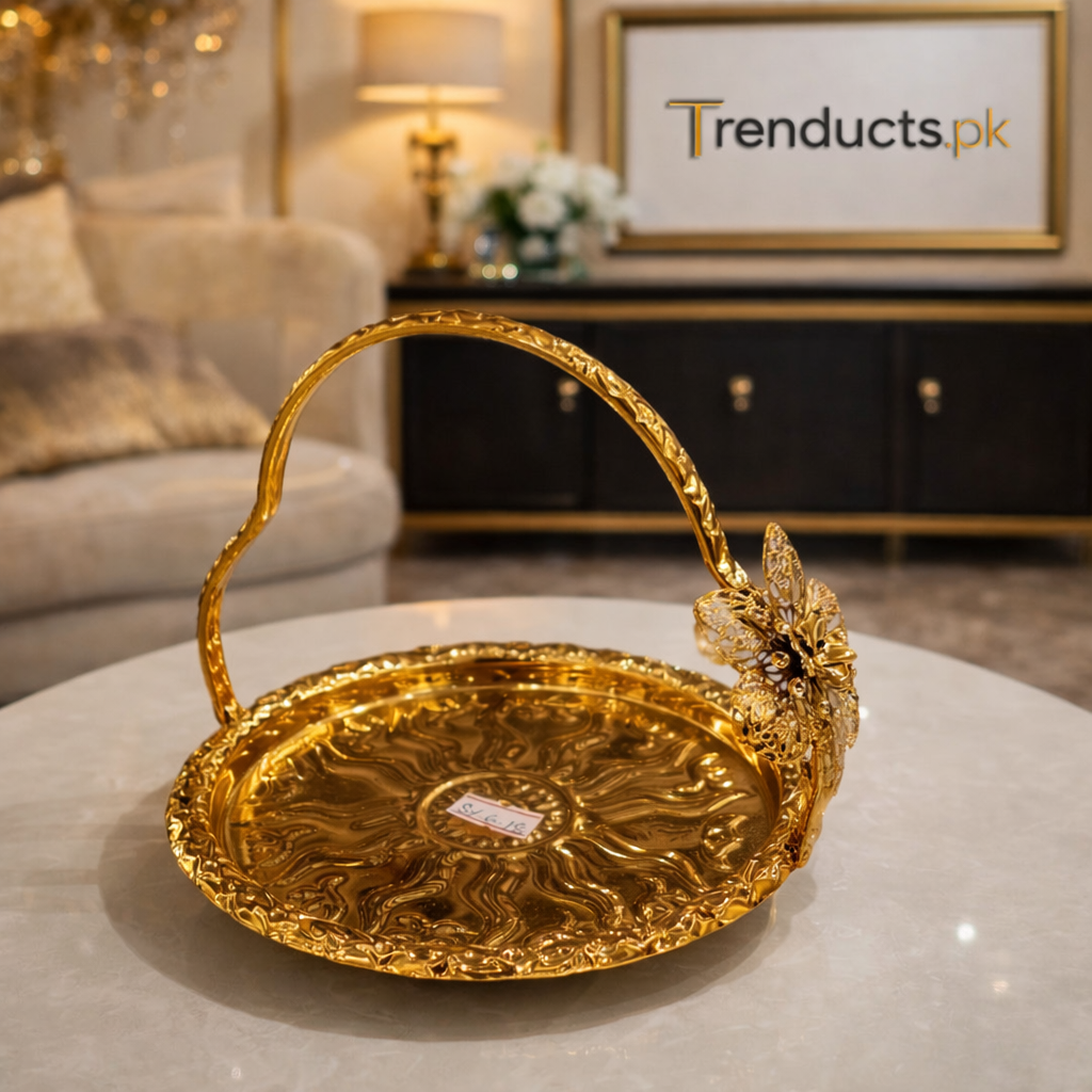Luxury Gold-Plated Metal Serving & Decor Trays