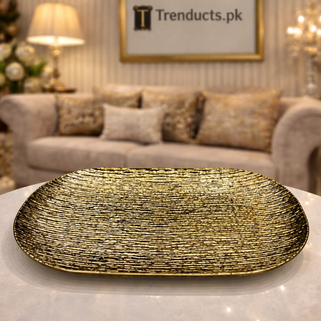 Luxury Gold Fiber Textured Platter - Extra Large (17" x 12")